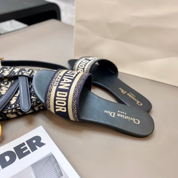 DWAY SLIDE Black Embroidered Cotton Slide Slippers - Picture 2 of 9